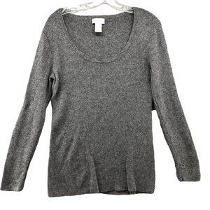 Soft Surroundings Sweater Womens L Ribbed Scoop Neck Gray Wool Blend Fitted